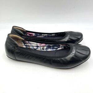 Rockport‎ Womens Size 9 Black Leather Pleated Slip On Ballet Flats Shoes
